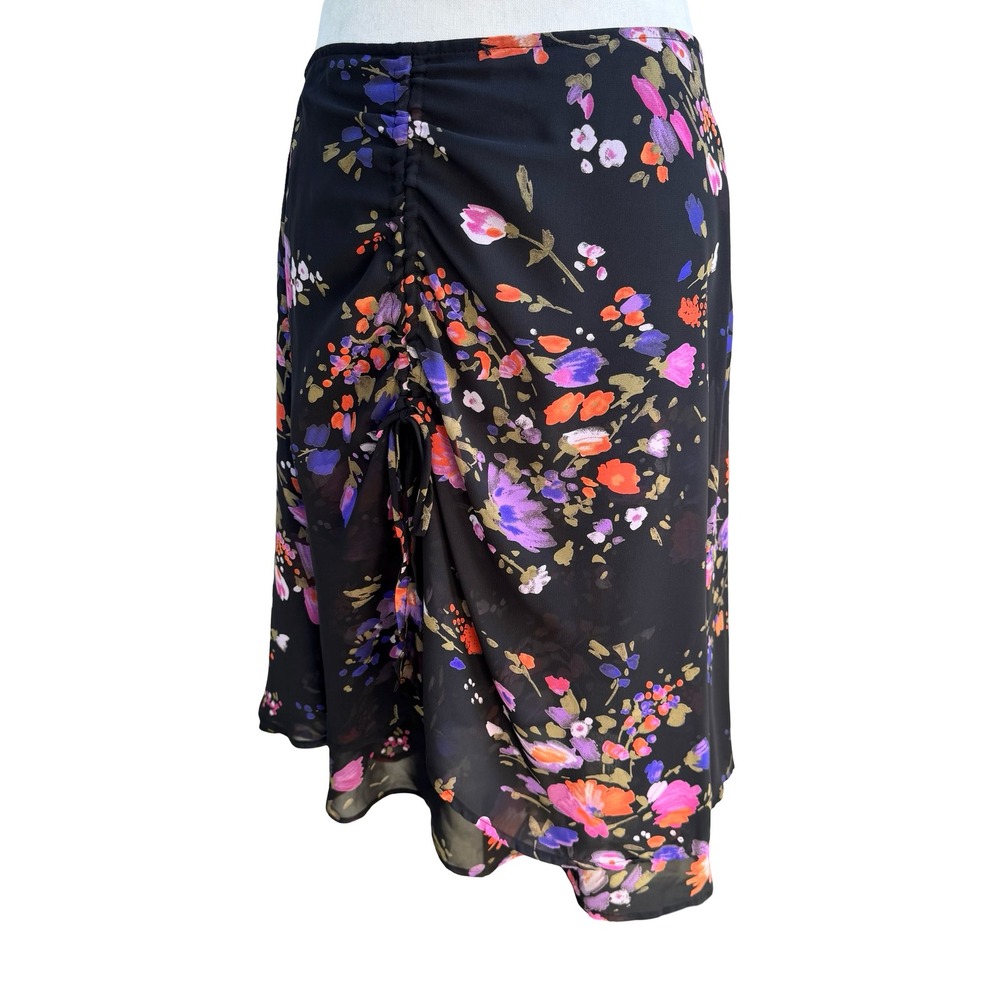 Latina Life Y2K Dark‎ Floral Whimsigoth Ruched Bodycon Midi Skirt Black L